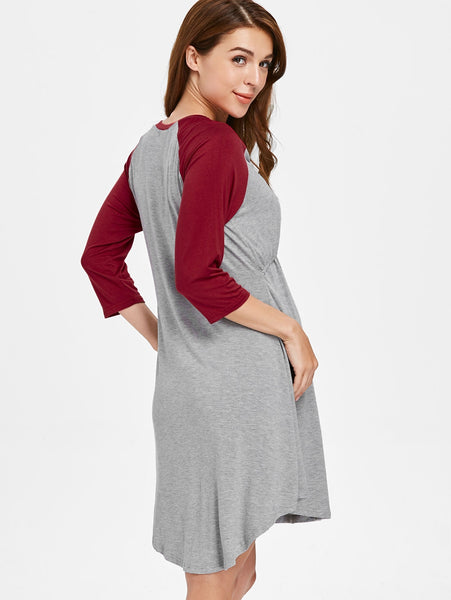Two Tone Color Block Maternity Sleep Dress
