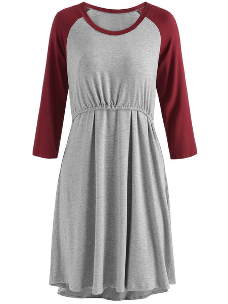 Two Tone Color Block Maternity Sleep Dress