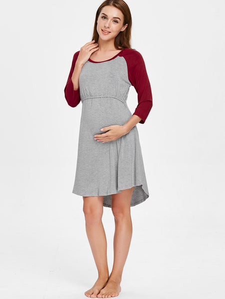 Two Tone Color Block Maternity Sleep Dress