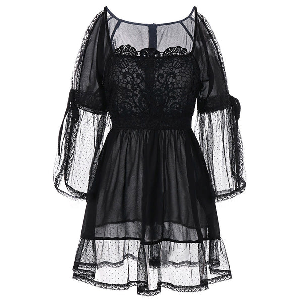 Cold Shoulder Lace Applique Flounce Blouse