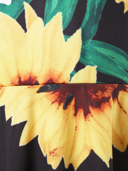Sunflower Print Fit and Flare Dress