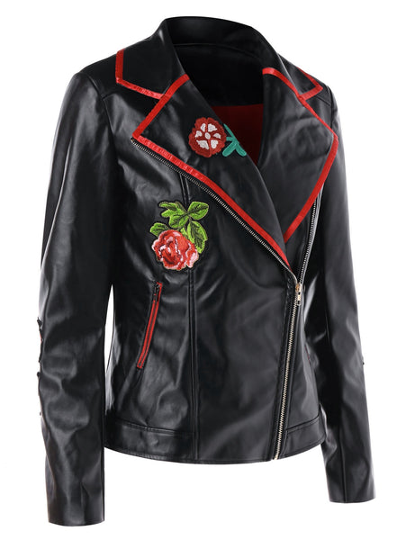 Appliqued PU Biker Jacket