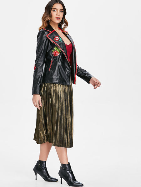 Appliqued PU Biker Jacket