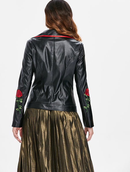 Appliqued PU Biker Jacket