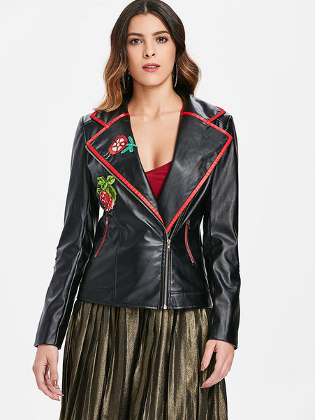 Appliqued PU Biker Jacket