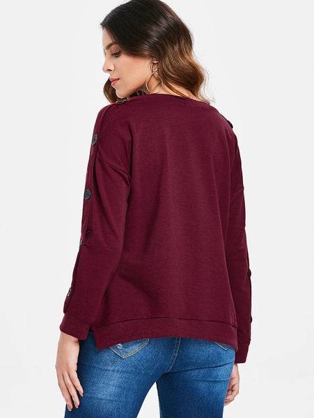 Drop Shoulder Buttons Sweatshirt