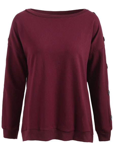 Drop Shoulder Buttons Sweatshirt