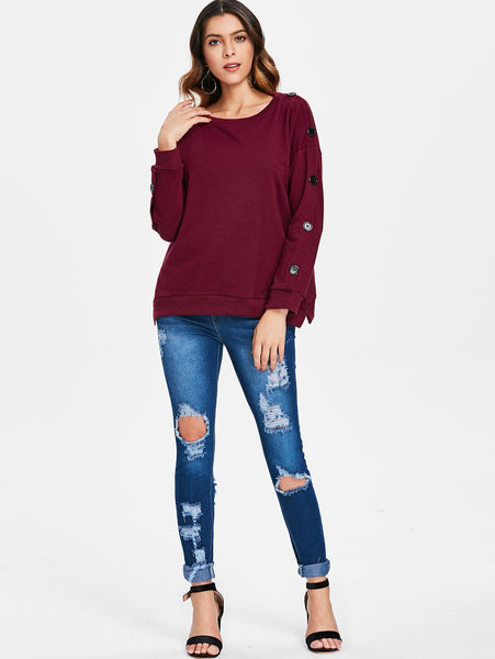 Drop Shoulder Buttons Sweatshirt