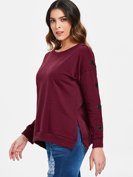 Drop Shoulder Buttons Sweatshirt