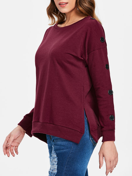 Drop Shoulder Buttons Sweatshirt