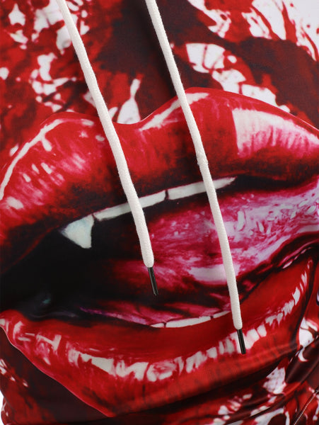 Halloween Style Blood Lip Tongue Print Hoodie