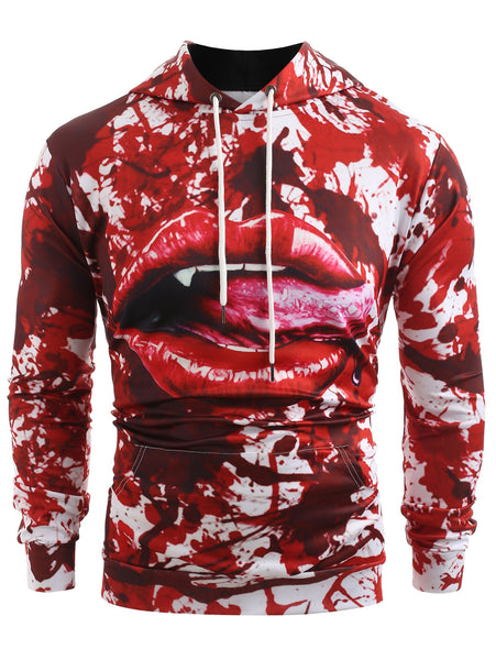 Halloween Style Blood Lip Tongue Print Hoodie