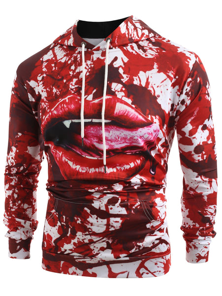 Halloween Style Blood Lip Tongue Print Hoodie