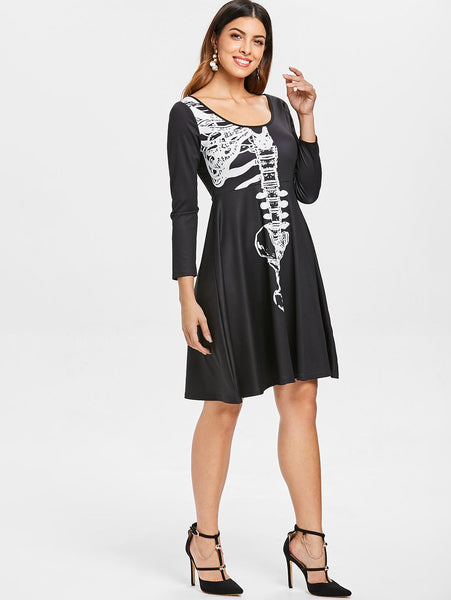 Halloween Skeleton Print A Line Dress