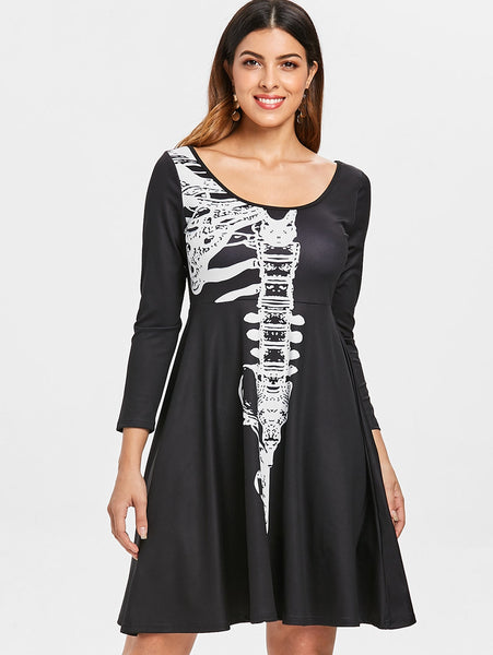 Halloween Skeleton Print A Line Dress