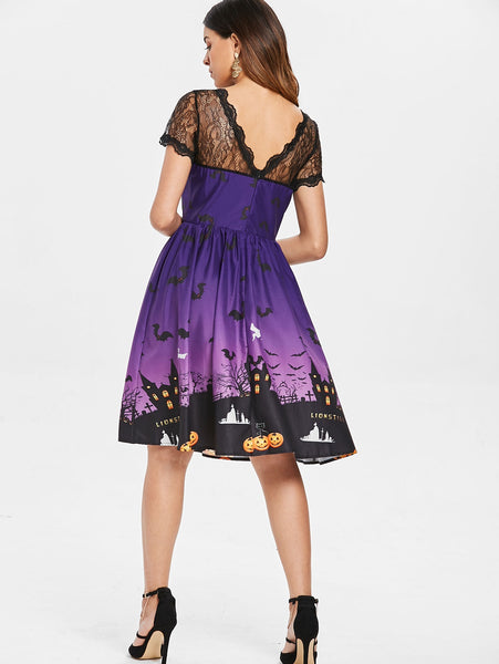 Halloween Vintage Lace Insert Pin Up Dress