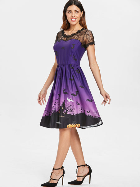 Halloween Vintage Lace Insert Pin Up Dress