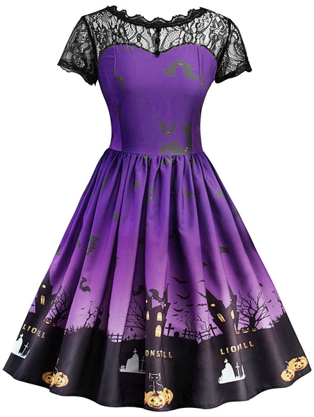 Halloween Vintage Lace Insert Pin Up Dress