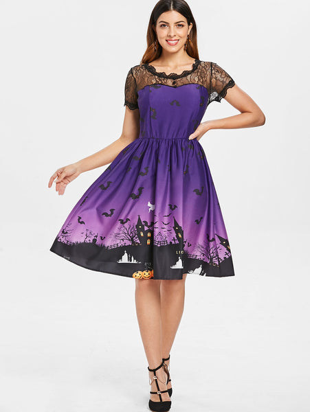 Halloween Vintage Lace Insert Pin Up Dress