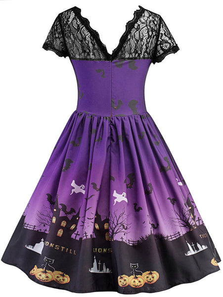 Halloween Vintage Lace Insert Pin Up Dress
