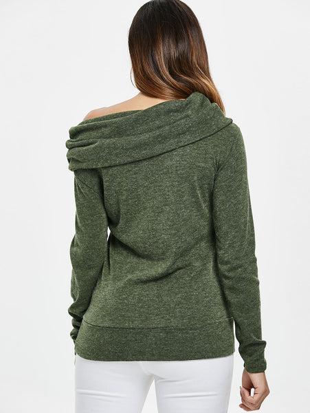Elk Deer Print Cowl Neck Pullover Sweatshirt