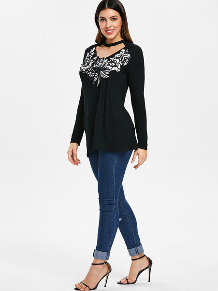 Slim Fit Applique Cut Out T-shirt