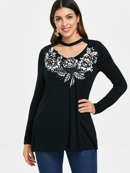 Slim Fit Applique Cut Out T-shirt