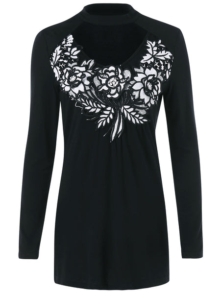 Slim Fit Applique Cut Out T-shirt