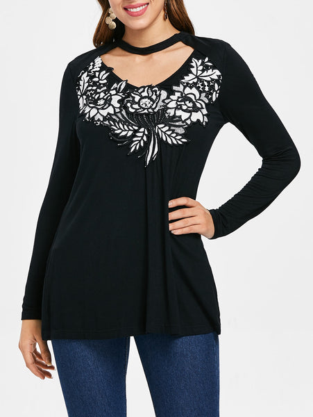 Slim Fit Applique Cut Out T-shirt