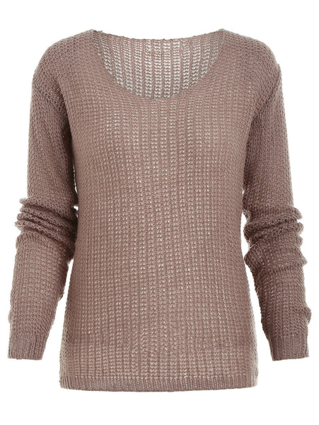 Casual V-Neck Solid Color Long Sleeves Pullover Sweater For Women