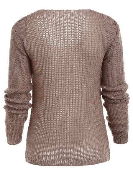Casual V-Neck Solid Color Long Sleeves Pullover Sweater For Women
