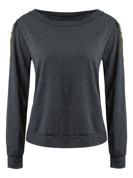 Alluring Women's Long Sleeve Jewel Neck Solid Color T-Shirt