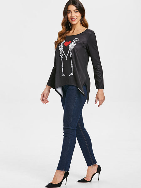 Long Sleeve Skeleton Print T-shirt
