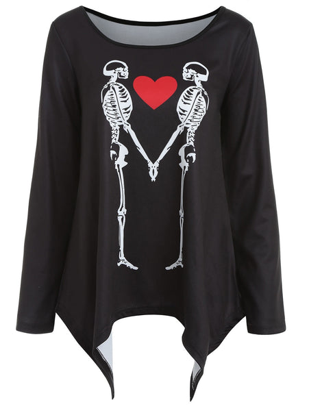Long Sleeve Skeleton Print T-shirt
