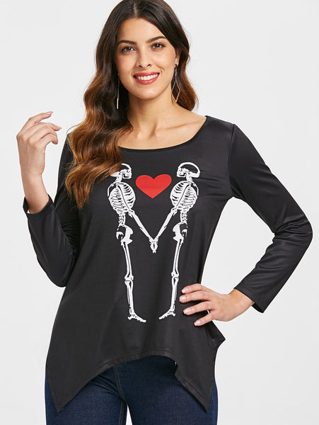 Long Sleeve Skeleton Print T-shirt