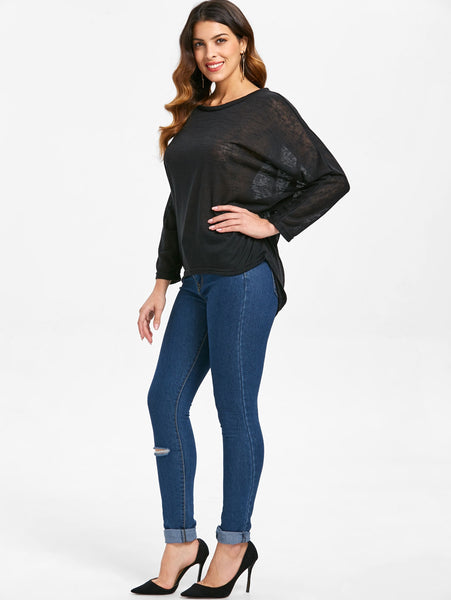 Dolman Sleeve Asymmetrical Sweater
