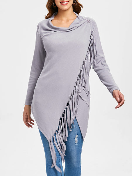 Tassel Asymmetric Long Sleeve Top