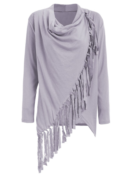 Tassel Asymmetric Long Sleeve Top