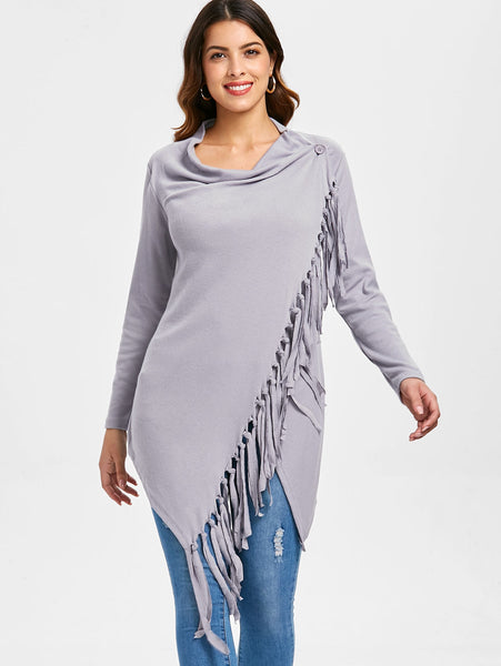Tassel Asymmetric Long Sleeve Top