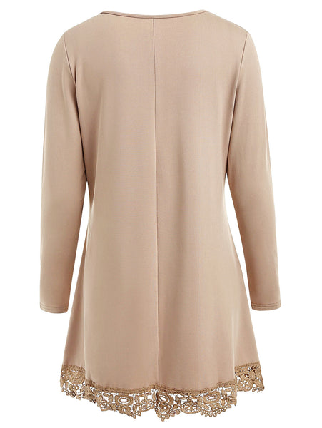 Lace Panel High Low Long Sleeve T-shirt