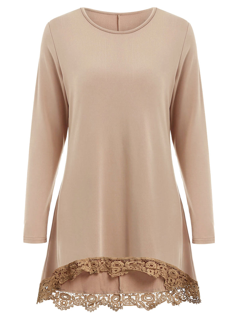 Lace Panel High Low Long Sleeve T-shirt