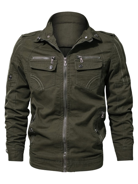 Zipper Pocket Turndown Collar Jacket