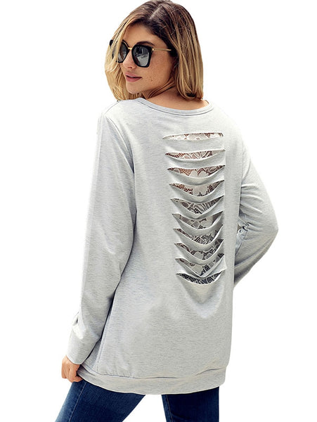 Lace Insert Shredding Sweatshirt