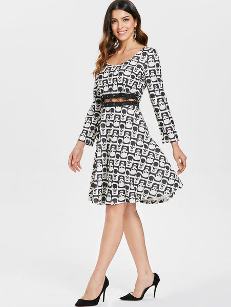 Halloween Skull Print A Line Dress