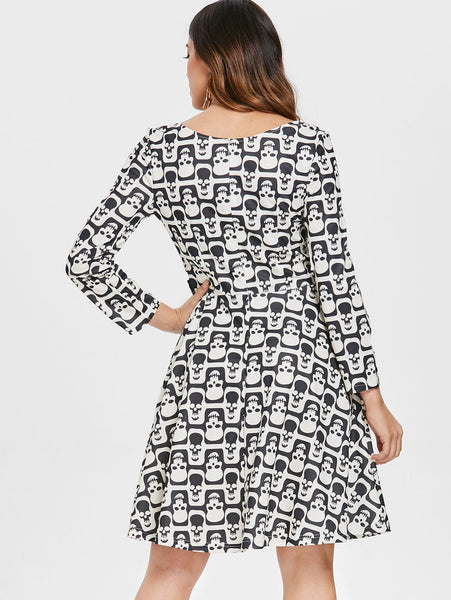 Halloween Skull Print A Line Dress