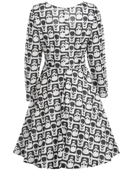 Halloween Skull Print A Line Dress