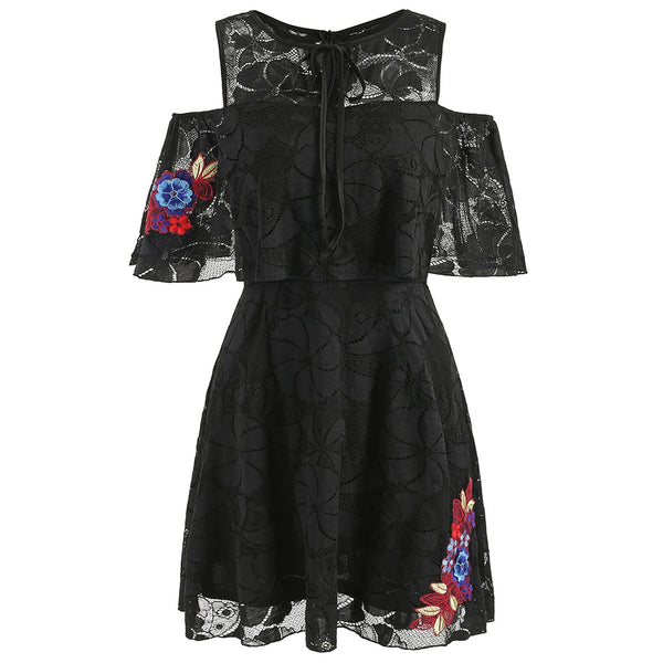 Self Tie Keyhole Mini Lace Dress