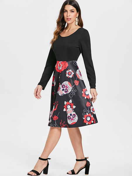 Criss Cross Sugar Skull Print Dress