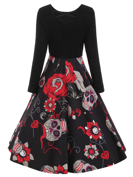 Criss Cross Sugar Skull Print Dress
