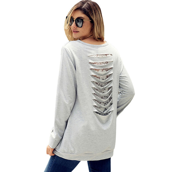 Lace Insert Shredding Sweatshirt